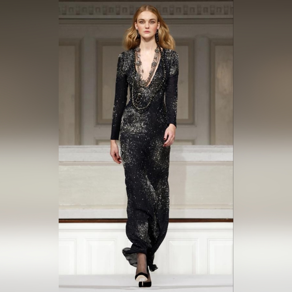 $12,990 OSCAR DE LA RENTA BLUE CRYSTAL BEAD FIREWORKS RUNWAY GOWN DRESS US 6